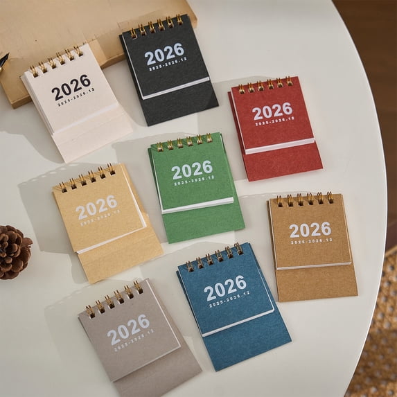 2026 Small Desk Calendar, Vintage Mini Coil Calendar Planner, Portable Desktop Ornament, Office Home Organization, 2.7x2.5 Inch