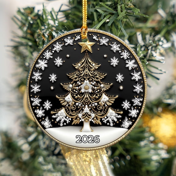 2026, Snowflake Winter Ceramic Ornament 3 Inch Round Personalized Christmas Keepsake Gift 2026