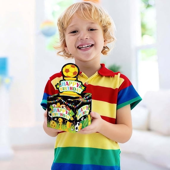 2026 Soccer Birthday Card,Football Piggy Bank,Soccer Birthday Gifts,for Sports Theme with Handles,Gift Boxes Kids Birthday Soccer Themed Party Supplies(Black)