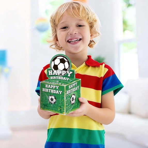 2026 Soccer Birthday Card,Football Piggy Bank,Soccer Birthday Gifts,for Sports Theme with Handles,Gift Boxes Kids Birthday Soccer Themed Party Supplies(Green)