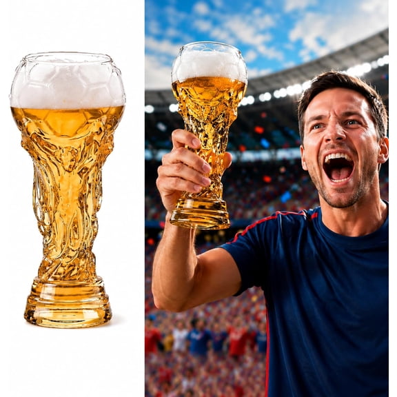 2026 Soccer Cuip Trophy Beer Glass, Trophy Cup Shape Glass for 2026 Football Match Day Watch Party & Gift for Father Men Football Soccer Fans