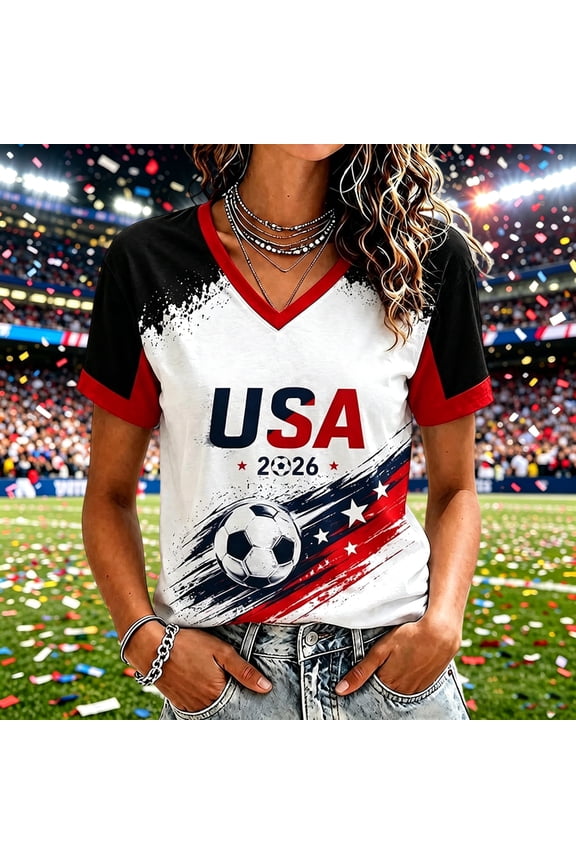 2026 Soccer Cup Fan Jersey for Women Short Sleeve Country Football Shirt USA World Soccer Flag Printed & Soccer Graphic T Shirts