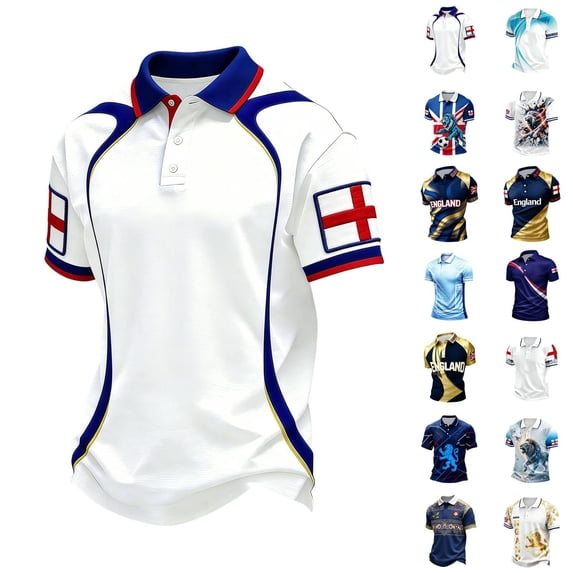 2026 Soccer Cup Jersey for Men, Polo Collar Short Sleeve England St George Cross Flag Graphic Top - Breathable Fan Shirt for Match Day & Casual Wear Dark Blue XXXXL
