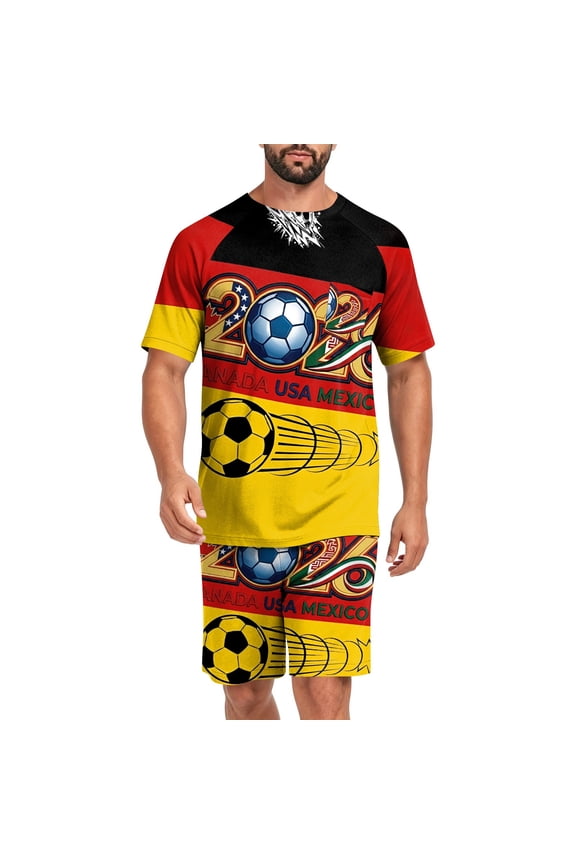 2026 Soccer Cup for Men Raglan Short Sleeve Pajama Set, Mexico Jersey Style Loungewear, International Football Graphic Sleepwear, Casual Sport Training Uniform, Breathable Shorts Set Gift Black M