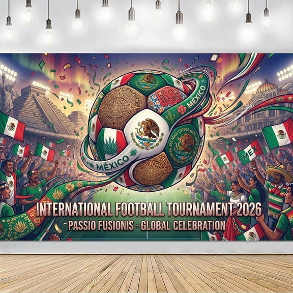 2026 Soccer Cup, Mexico Theme Football Game Celebration Backdrop -Soocer Theme Party Banner Sports Viewing Photo Booth Decor for Kids Adults Game Day Supplies
