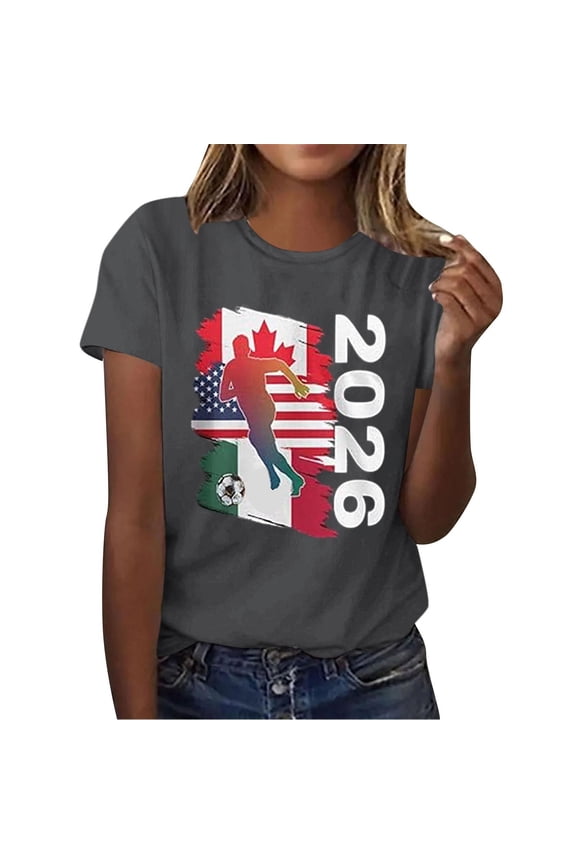2026 Soccer Cup Shirts For Women Crewneck Football Sports Jerseys Tops Summer USA Canada Mexico Flag Graphic Tee