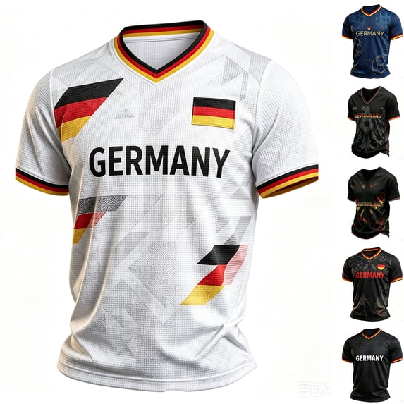 2026 Soccer Cup Waffle Knit Jersey for Men, V-Neck Short Sleeve Pullover with Geometric Flag Graphic Print for Fan Gathering & Summer Streetwear Gray L