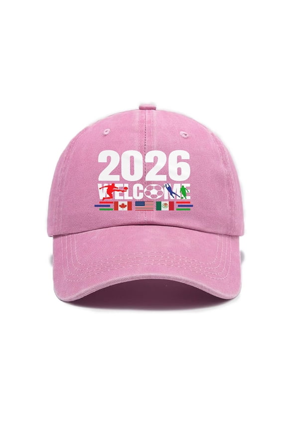 2026 Soccer Fan Baseball Cap, Printed USA Canada Mexico Flags Hat, Adjustable Unisex Sporty Dad Hat for Men and Women, Casual Daily Wear Cap Pink