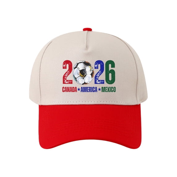 2026 Soccer Fan Baseball Cap, Printed USA Canada Mexico Flags Hat, Adjustable Unisex Sporty Dad Hat for Men and Women, Casual Daily Wear Cap Red