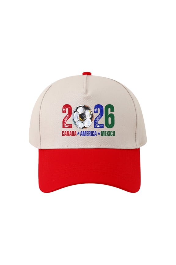 2026 Soccer Fan Baseball Cap, Printed USA Canada Mexico Flags Hat, Adjustable Unisex Sporty Dad Hat for Men and Women, Casual Daily Wear Cap Red
