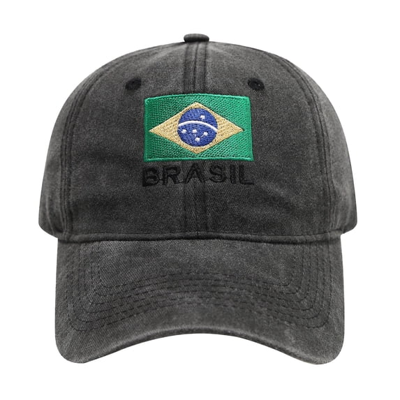 2026 Soccer Fan Cap - Brazil Flag Embroidered Baseball Cap, 2026 Soccer Fan Distressed Washed Running Hat, Adjustable Unisex Sporty Cap for Men and Women, Game Day and Casual Wear - Black