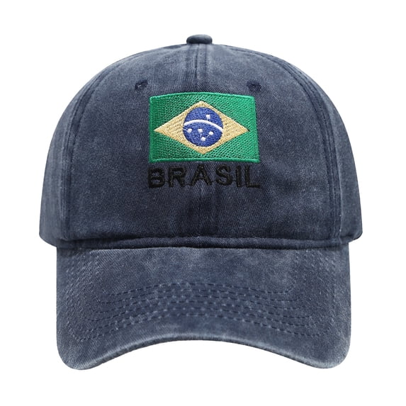 2026 Soccer Fan Cap - Brazil Flag Embroidered Baseball Cap, 2026 Soccer Fan Distressed Washed Running Hat, Adjustable Unisex Sporty Cap for Men and Women, Game Day and Casual Wear - Navy