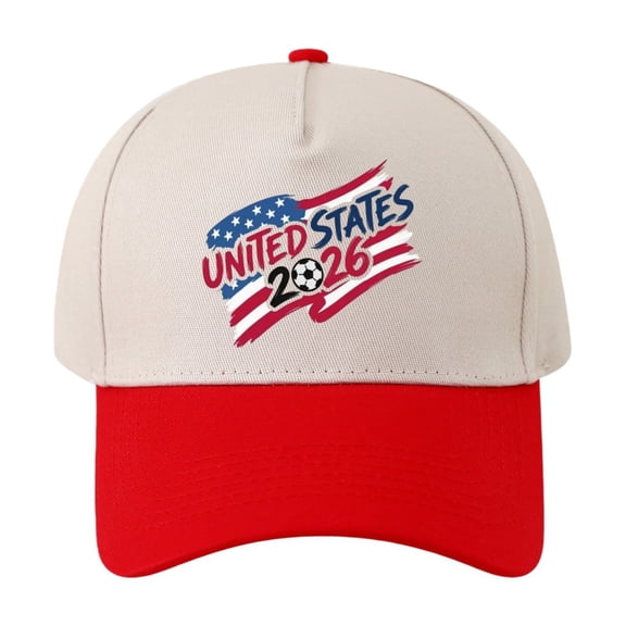 2026 Soccer Fan Embroidered Baseball Cap, USA CAN MEX Host Countries Logo Hat, Lightweight Adjustable Unisex Fit Headwear for Football Supporters Game Day Stadium, Red