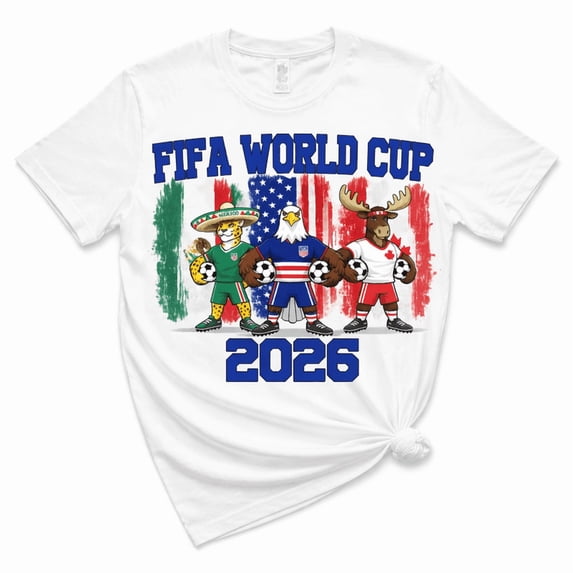 2026 Soccer Fan T-Shirt USA Canada Mexico Graphic Tee Funny Football Mascot Shirt Unisex Cotton T-Shirt