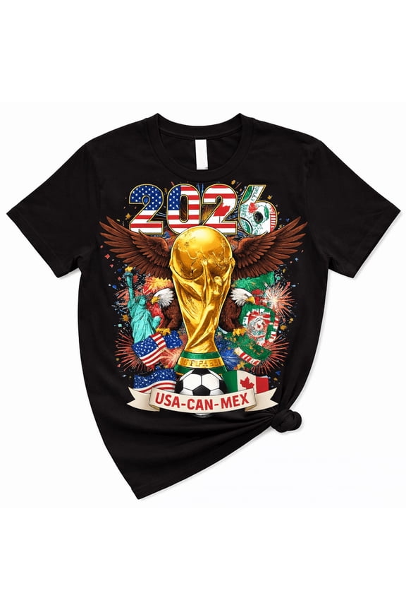 2026 Soccer Fan T-Shirt USA Canada Mexico Trophy Graphic Tee Football Fan Shirt Unisex Cotton T-Shirt