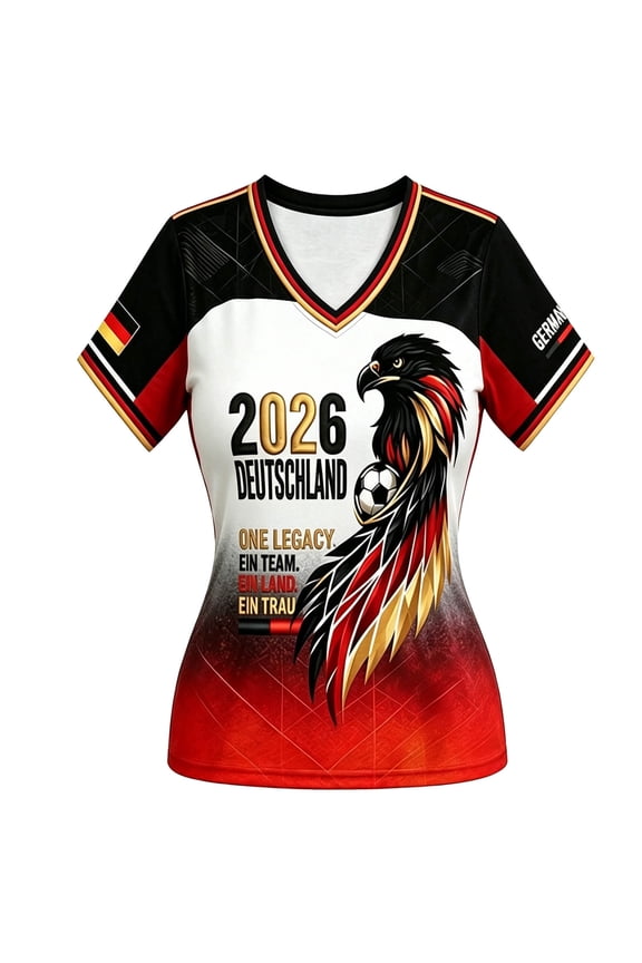 2026 Soccer Game Jersey Shirts for Women National Jersey Soccer Fan Shirts with Eagle Germany Flag V Neck Short Sleeve Top Game Day Outfit XS-5XL
