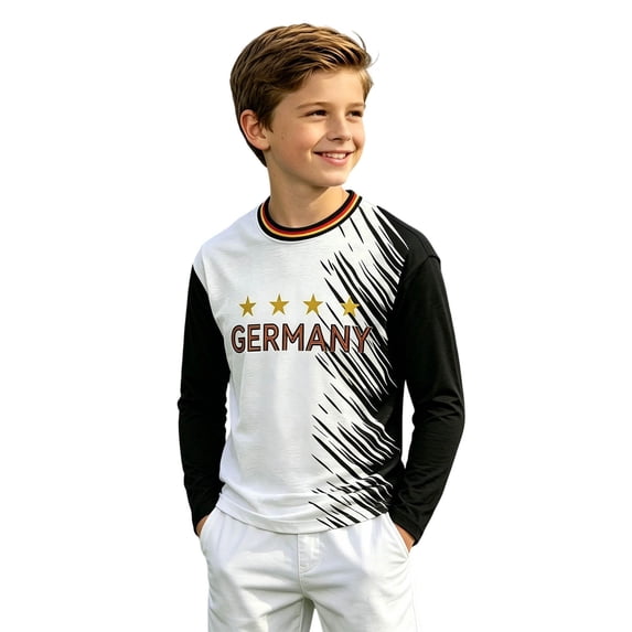 2026 Soccer Game Kids Germany Soccer Long Sleeve Training Shirt, Breathable Sport Casual T Shirt for Youth Soccer Fans 3-15Y