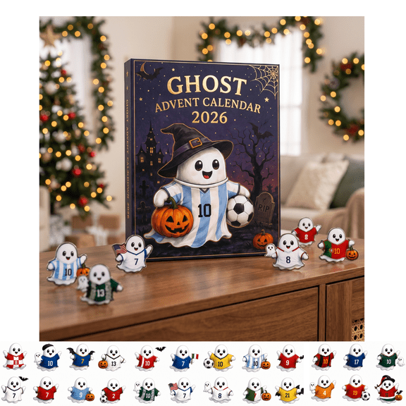2026 Soccer Ghost Countdown Calendar - 24 Acrylic Hanging Ornaments, Spooky Halloween & Winter Holiday Decor for Football Lovers