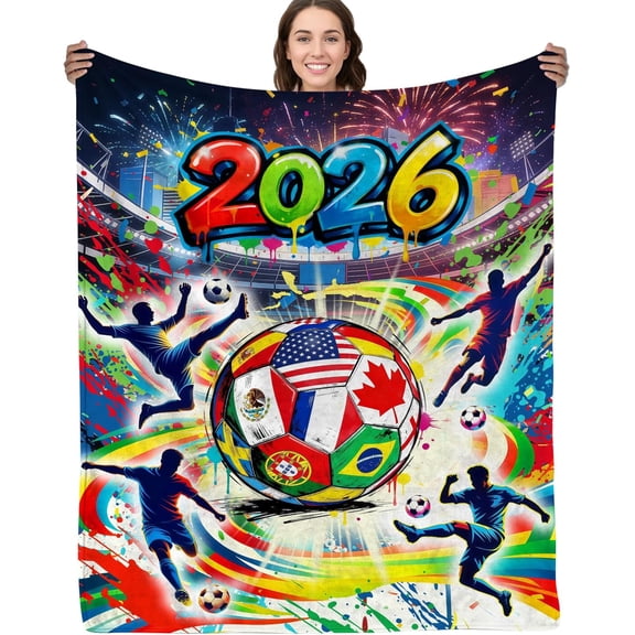 2026 Soccer Gifts Throw Blanket, Soccer Team Accessories for Fans, Soccers Lover Player Gift, Soft Flannel Throw Blanket 50"x60"
