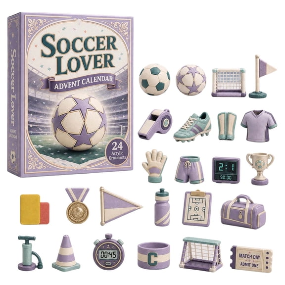 2026 Soccer Lover Advent Calendar, 24 Day Advent Calendar with 24pcs Acrylic Soccer‑Themed Ornaments Set, Sports Fan Christmas Countdown Calendar
