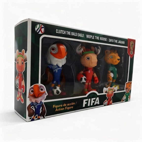 2026 Soccer Mascot Collectors Edition 3 Figure Gift Set (Eagle, Moose & Jaguar) Display Box Packaging