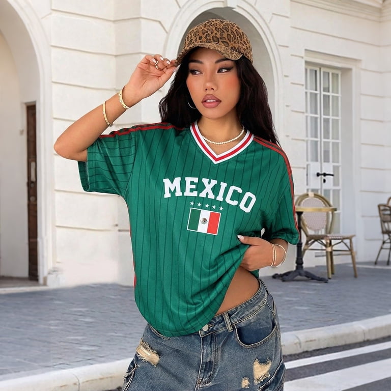 2026 Soccer Shirt for Women Mexico Soccer Jersey Y2k V Neck Short