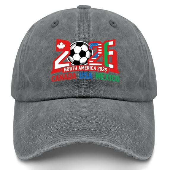 2026 Soccer Supporters Cap, USA CAN MEX Host Printed Hat, Cotton Adjustable Football Fan Cap for Sports Events, Gray
