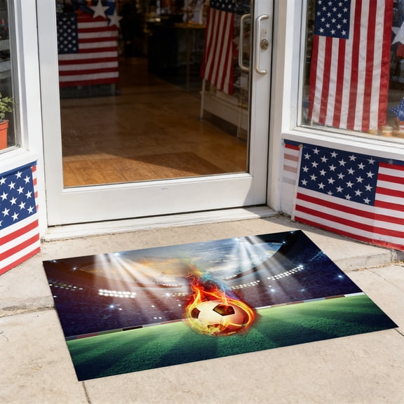 2026 Soccer Theme Carpet 35x24 Inch Burning Field Print Non Slip Washable Rug for Boy Bedroom Game Room Living Room Bathroom Fast Drying From Match Day to Everyday