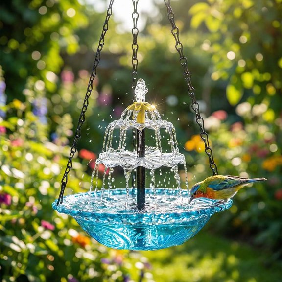 2026 Solar Cascade Fountain for Bird Bath, Upgraded Solar Powered Water Pump with Hanging Basin, Auto-Flowing Outdoors Decor for Garden Yard and Patio
