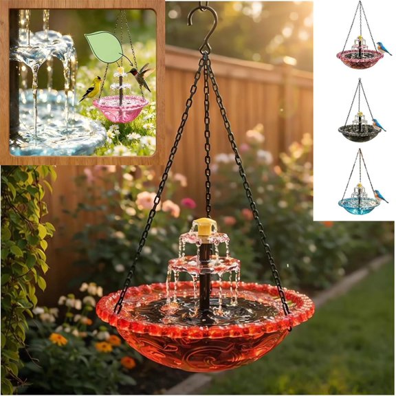 2026 Solar Cascade Hanging Bird Bath Fountain,3 Layers Outdoor Water Feature for Hummingbirds,9.3" Solar Cascade Hanging Bird Bath Fountain,Attract Beneficial Birds (Orange)