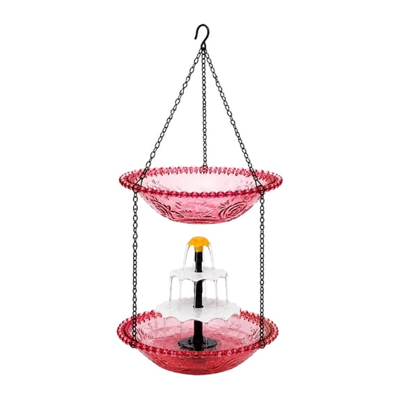 2026 Solar Cascade Hanging Bird Bath Fountain - 3 Layers Outdoor Water Feature for Hummingbirds, Solar Powered Pump, Attract Wild Birds to Garden, Patio, 1pack-Red