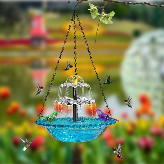 2026 Solar Cascade Hanging Bird Bath Fountain, Birdbath Water Fountain Pumps Dispenser Outdoors Decor Hummingbird Bath Shower Bowl Kit Garden Gift Yard Patio Backyard Decoration