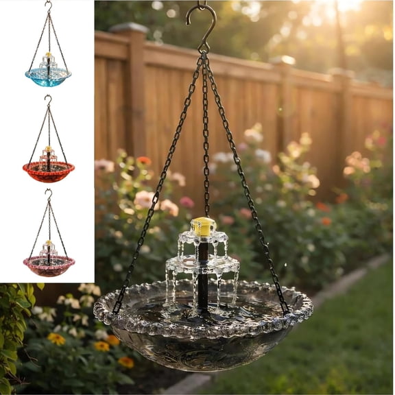 2026 Solar Cascade Hanging Bird Bath Fountain, Solar Fountain Pump with 8 Nozzles, Hanging Bird Bath with Water for Outdoors Garden Patio Backyard Lawn Decor (Gray)