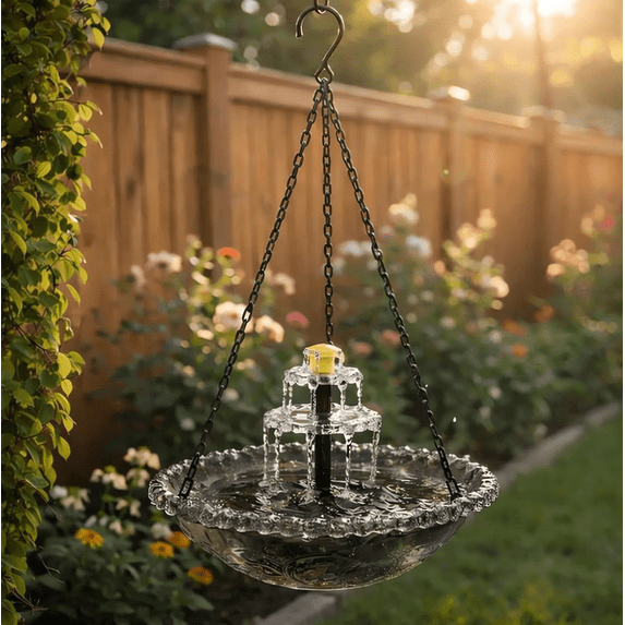 2026 Solar Cascade Hanging Bird Bath Fountain Solar Powered Birdbath Water Fountain Pumps Dispenser Outdoors Decor Hummingbird Bath Shower Bowl Kit Garden Gift Yard Patio Backyard Decoration Gray