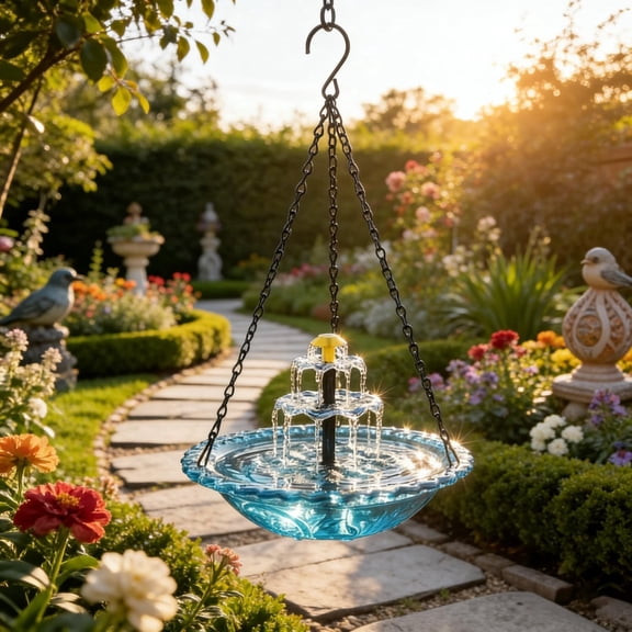 2026 Solar Cascade Hanging Bird Bath Fountain Solar Powered Birdbath Water Fountain Pumps Dispenser Outdoors Decor Hummingbird Bath Shower Bowl Kit Garden Gift Yard Patio Backyard Decoration (Blue)