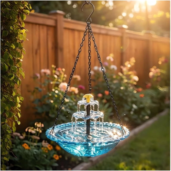 2026 Solar Cascade Hanging Bird Bath Fountain Solar Powered Birdbath Water Fountain Pumps Dispenser Outdoors Decor Hummingbird Bath Shower Bowl Kit Garden Gift Yard Patio Backyard Decoration