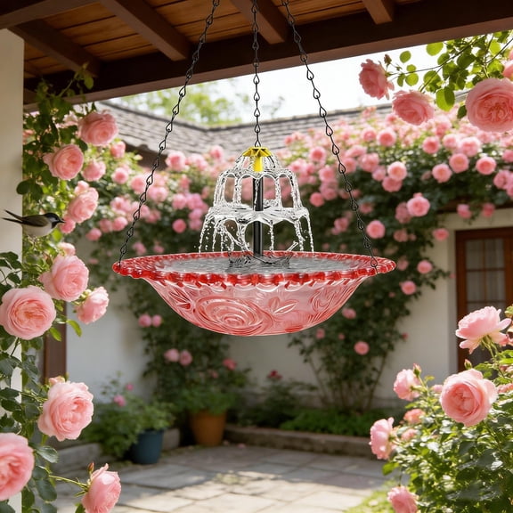 2026 Solar Cascade Hanging Bird Bath Fountain Solar Powered Birdbath Water Fountain Pumps Dispenser Outdoors Decor Hummingbird Bath Shower Bowl Kit Garden Gift Yard Patio Backyard Decoration