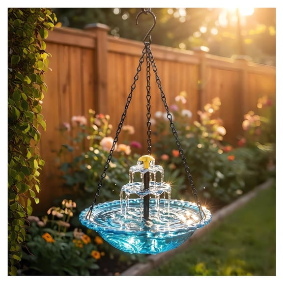 2026 Solar Cascade Hanging Bird Bath Fountain Solar Powered Birdbath Water Fountain Pumps Dispenser Outdoors Decor Hummingbird Bath Shower Bowl Kit Garden Gift Yard Patio Backyard Decoration
