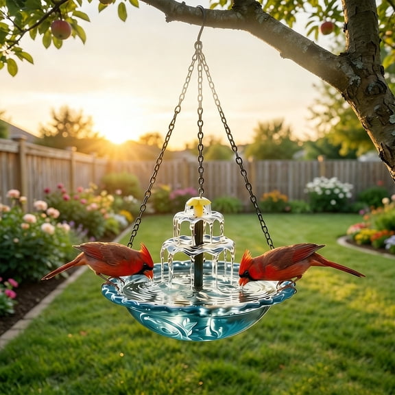 2026 Solar Cascade Hanging Bird Bath Fountain, Solar-Powered Birdbath Water Pump Dispenser, Purple Outdoor Decor for Hummingbird, Garden Yard Patio Backyard Decoration Kit