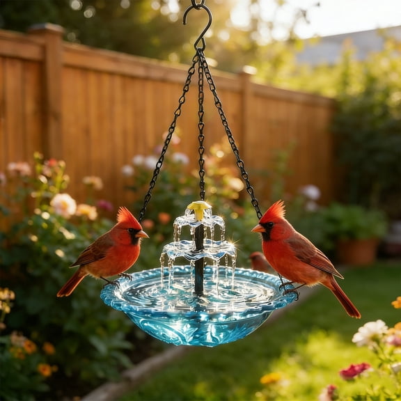 2026 Solar Cascade Hanging Bird Bath Fountain, Solar-Powered Birdbath Water Pump Dispenser, Purple Outdoor Decor for Hummingbird, Garden Yard Patio Backyard Decoration Kit