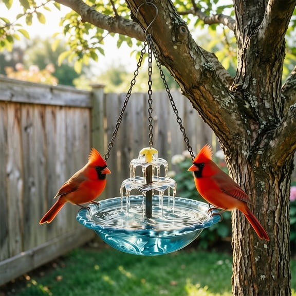 2026 Solar Cascade Hanging Bird Bath Fountain, Solar-Powered Birdbath Water Pump Dispenser, Purple Outdoor Decor for Hummingbird, Garden Yard Patio Backyard Decoration Kit