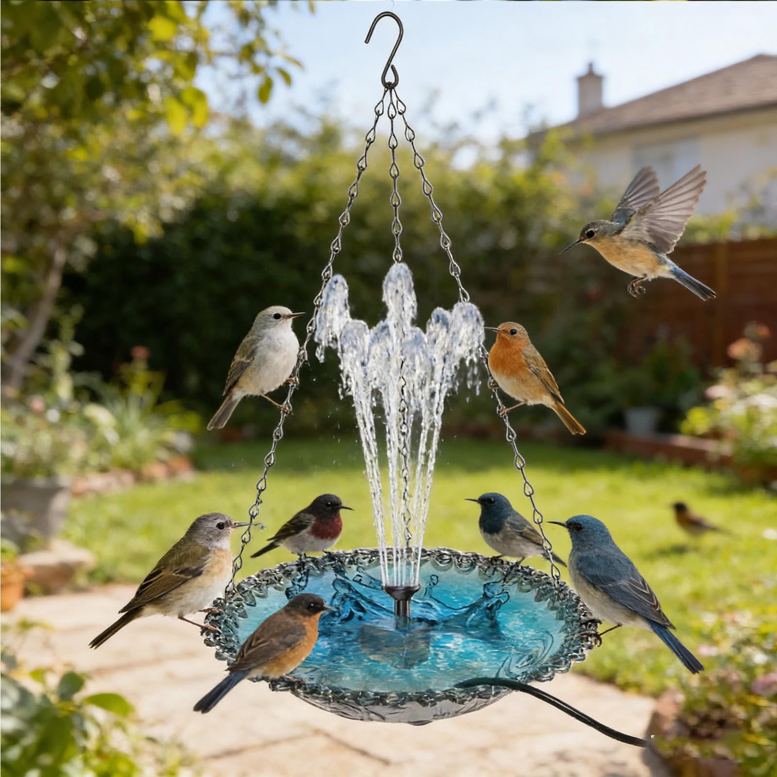 2026 Solar Cascade Hanging Bird Bath Fountain, Solar Powered Hanging Bird Bath Fountain, Outdoor Cascading Bird Bath Water Fountain for Garden Patio Yard Backyard