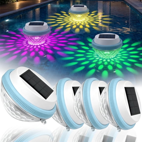 2026 Solar Floating Pool Lights Waterproof LED Color Changing or Warm White Glow for Pond Fountain Patio Garden Backyard Decor (4, Auto Color Shift) (K)