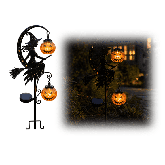 2026 Solar Halloween Witch Garden Stake Light, Outdoor Waterproof LED Pumpkin Lantern, Decorative Pathway Light for Patio Walkway Flower Bed