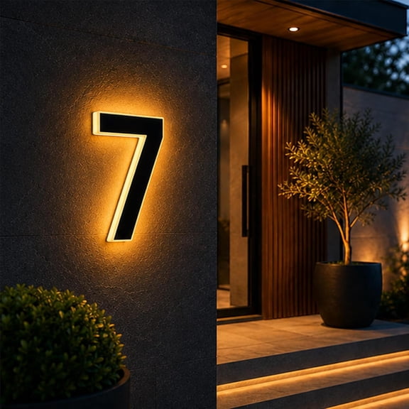 2026 Solar House Numbers for Outside, LED Illuminated Address Sign, Dusk to Dawn Auto On/Off, IP65 Waterproof Lighted House Numbers, No-Drill Adhesive or Screw Mount for House, Garage, Fence (6.7IN)