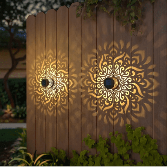 2026 Solar Powered Mandala Shadow Lights Waterproof Outdoor LED Landscape Lighting for Garden Pathway Yard Patio Porch Walkway Tabletop Decor