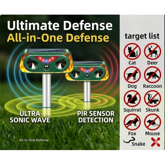 2026 Solar Ultrasonic Animal Repeller Outdoor with Flashing Lights&Upgraded Waterproof Motion Sensor Animal Deterrent Devices for Deer,Cat,Squirrel,Raccoon,Rabbit,Fox,Skunk Repellent for Yard Garden