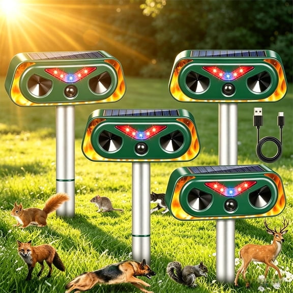 2026 Solar Ultrasonic Animal Repeller Outdoor with Flashing Lights&Upgraded Waterproof Motion Sensor Animal Deterrent Devices for Deer,Cat,Squirrel,Raccoon,Rabbit,Fox,Skunk Repellent for Yard Garden