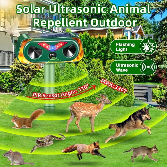2026 Solar Ultrasonic Animal Repeller Outdoor with Flashing Lights&Upgraded Waterproof Motion Sensor Animal Deterrent Devices for Deer,Cat,Squirrel,Raccoon,Rabbit,Fox,Skunk Repellent for Yard Garden