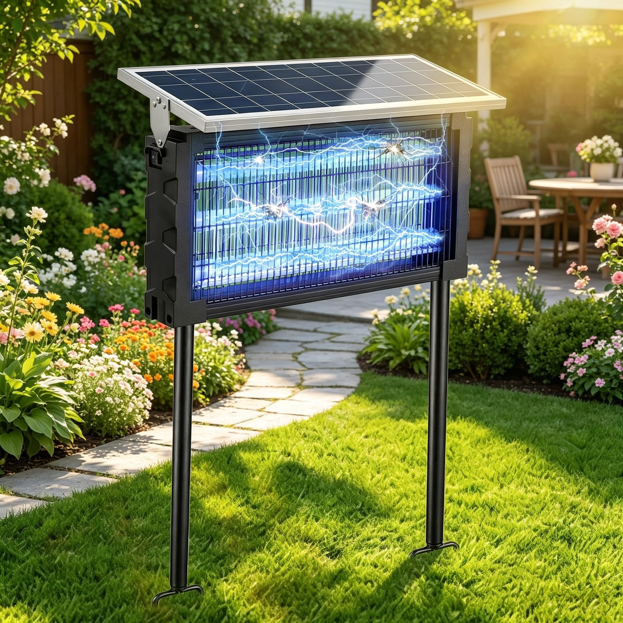2026 Solar Zapper Outdoor Waterproof 4500v Mosquito Repellent Patio 3 Led Tubes Large Cordless Electric Auto On/off Gnat Fly Insect For Yard Camping Indoor